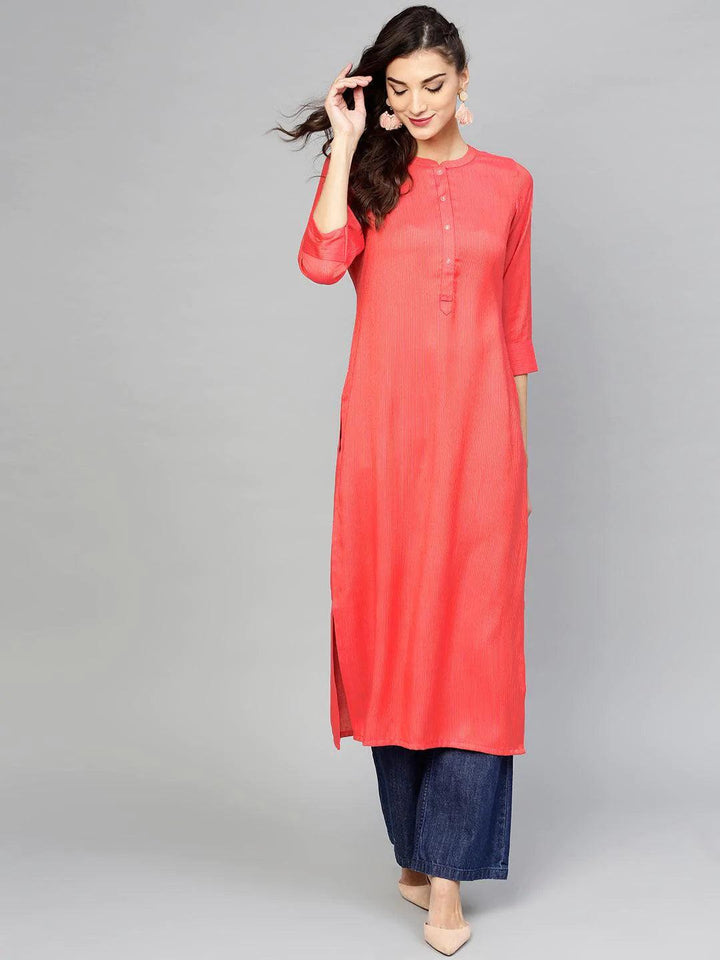 Pink Striped Rayon Kurta