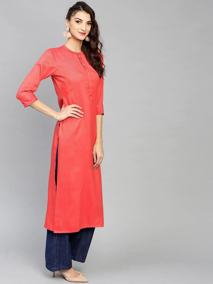 Pink Striped Rayon Kurta