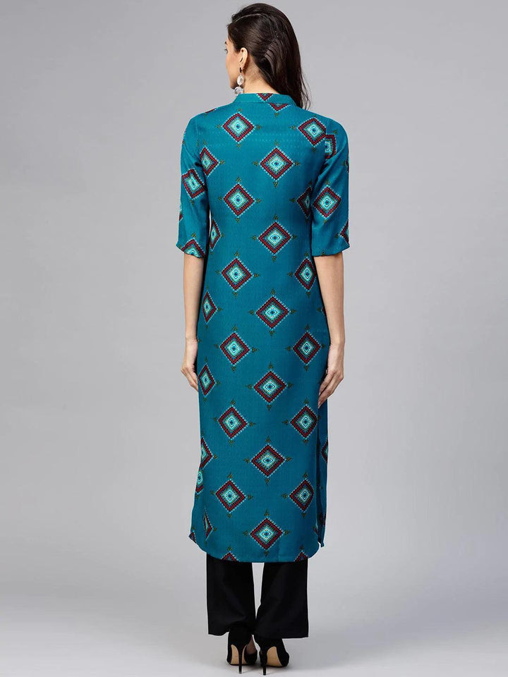 Blue Printed Polyester Kurta