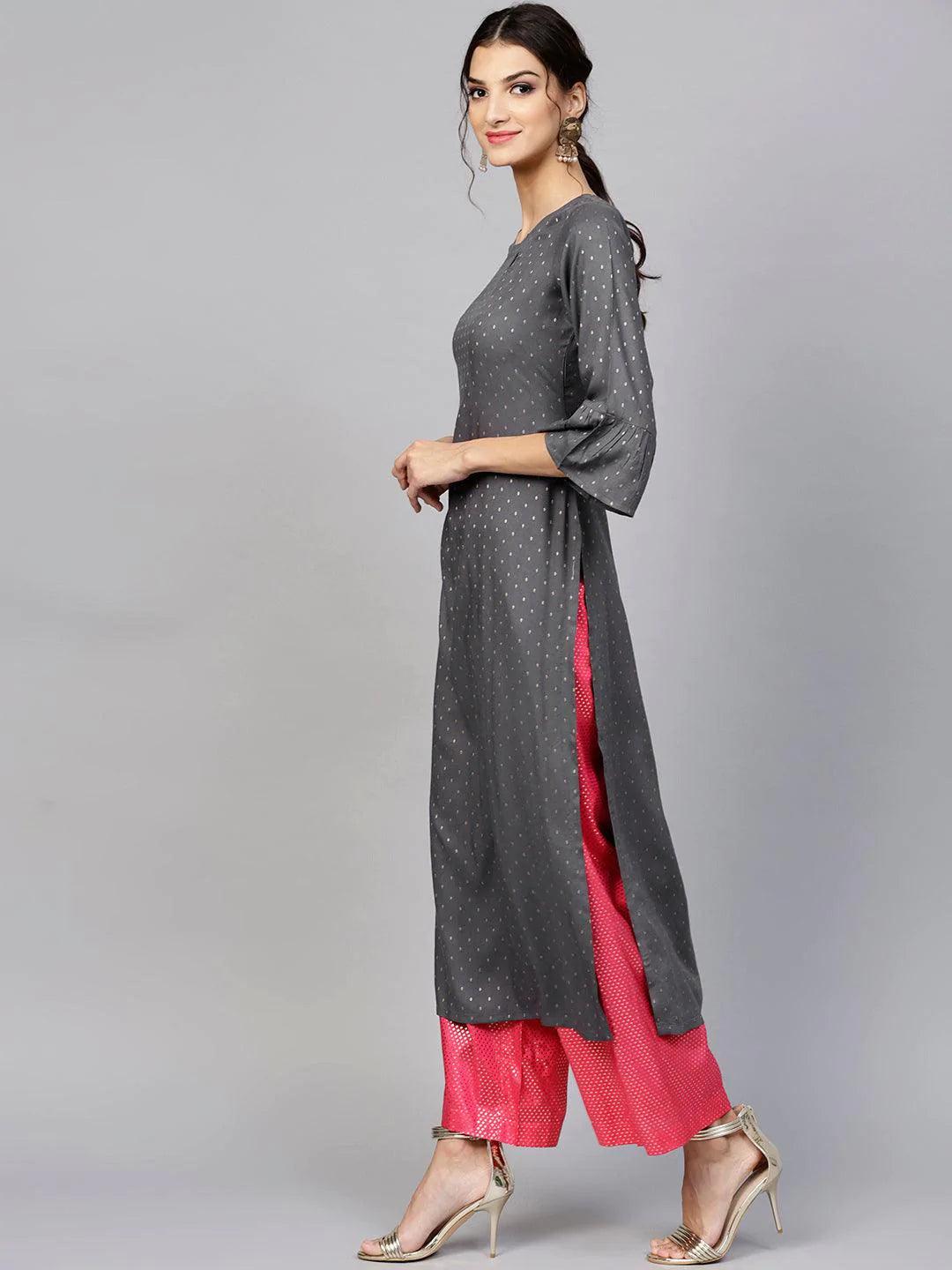 Grey Woven Design Rayon Kurta - ShopLibas