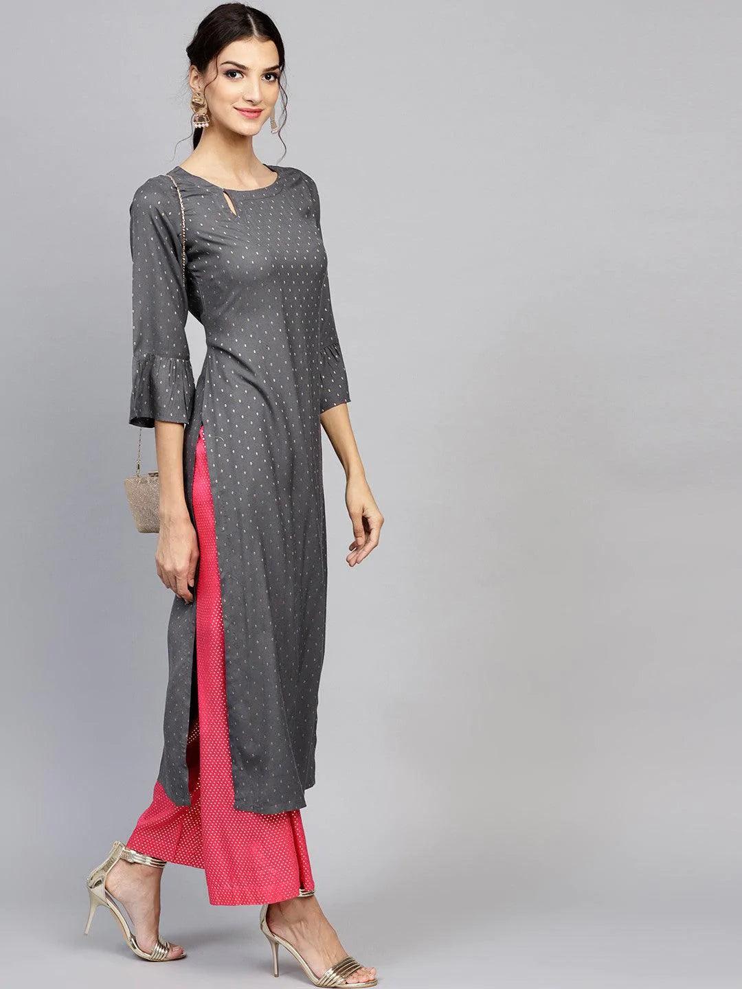 Grey Woven Design Rayon Kurta - ShopLibas