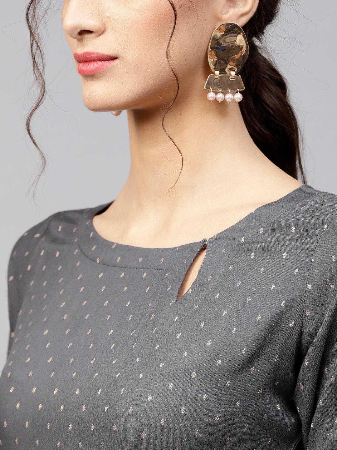 Grey Woven Design Rayon Kurta - ShopLibas