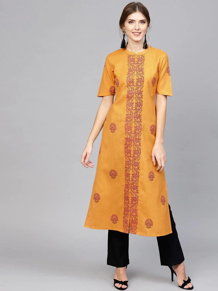 Yellow Printed Cotton Kurta