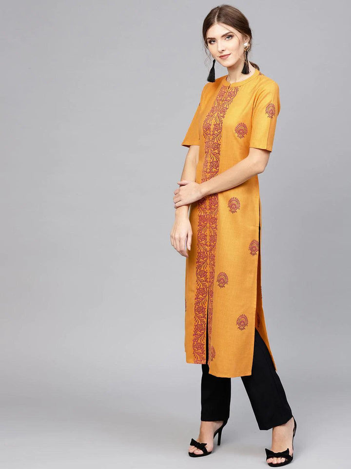 Yellow Printed Cotton Kurta