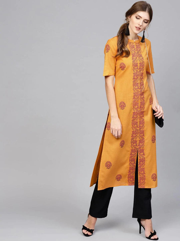 Yellow Printed Cotton Kurta