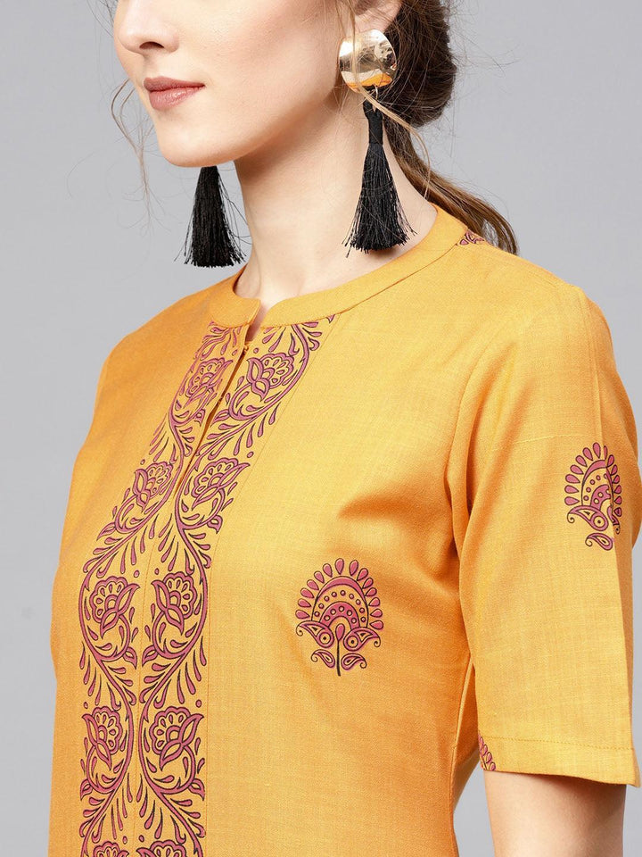 Yellow Printed Cotton Kurta