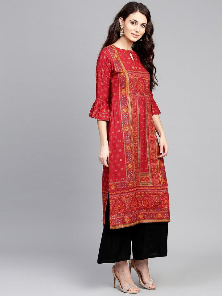 Red Printed Rayon Kurta