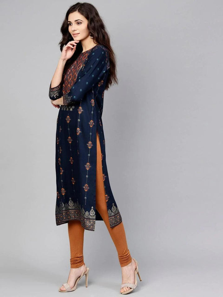 Blue Printed Rayon Kurta