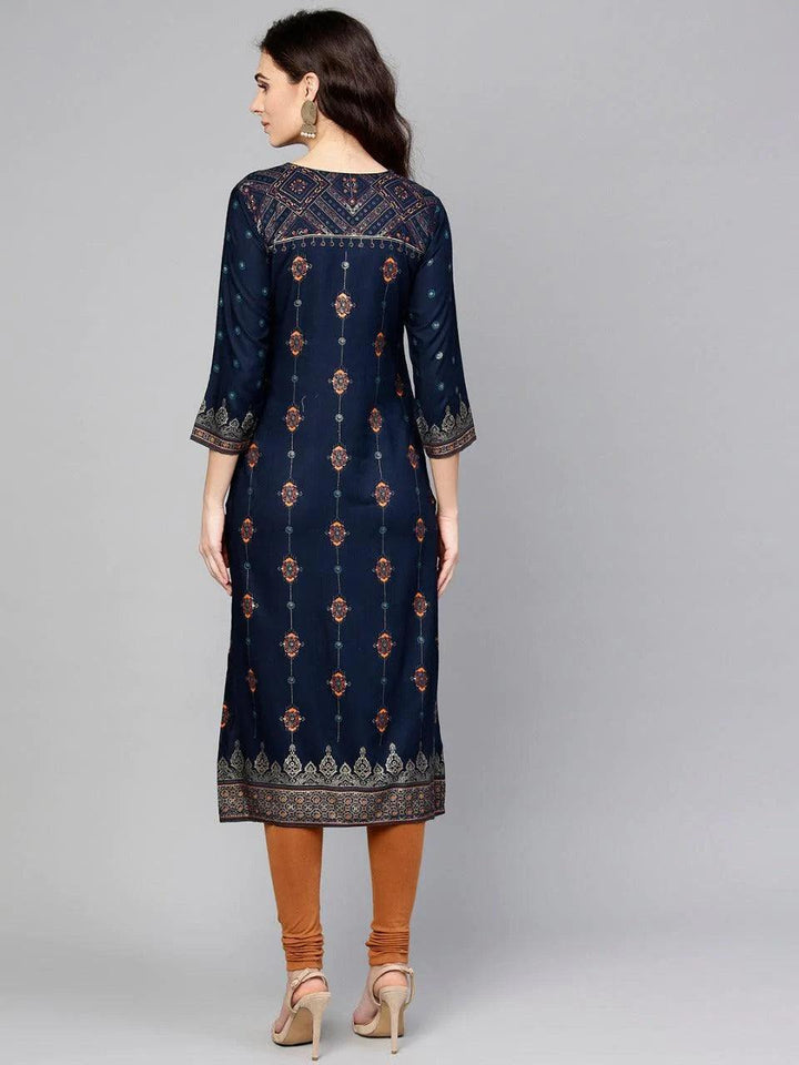 Blue Printed Rayon Kurta