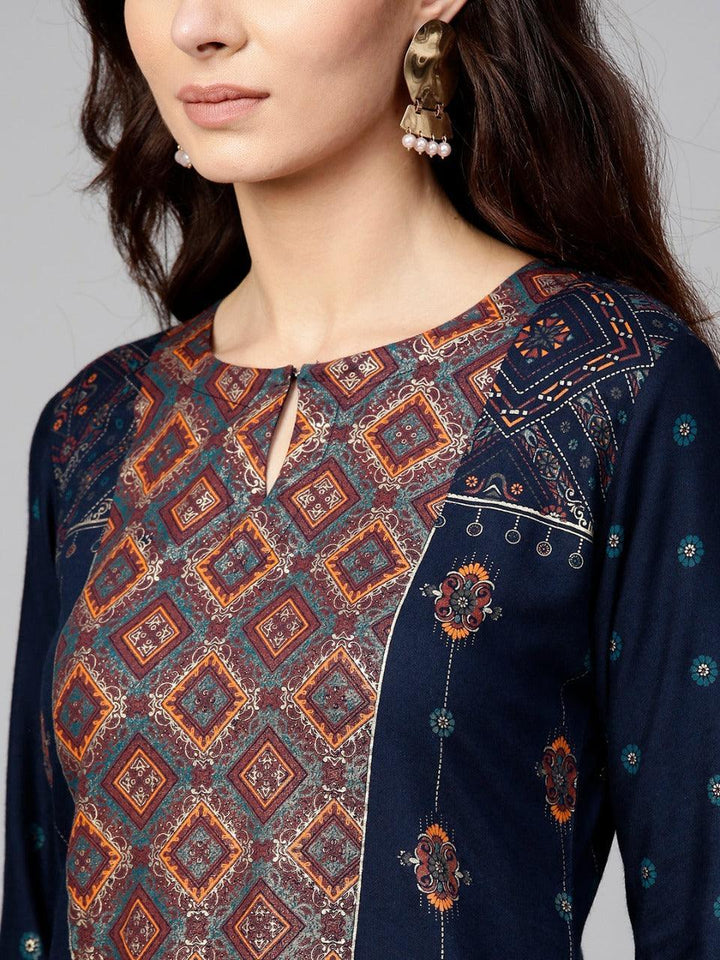Blue Printed Rayon Kurta