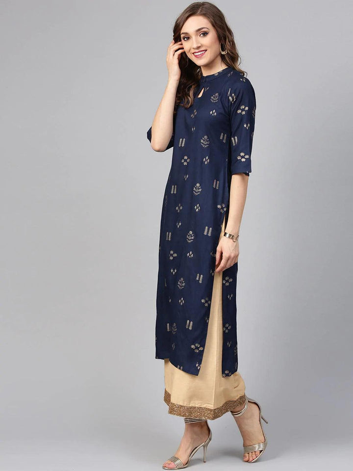 Blue Printed Rayon Kurta