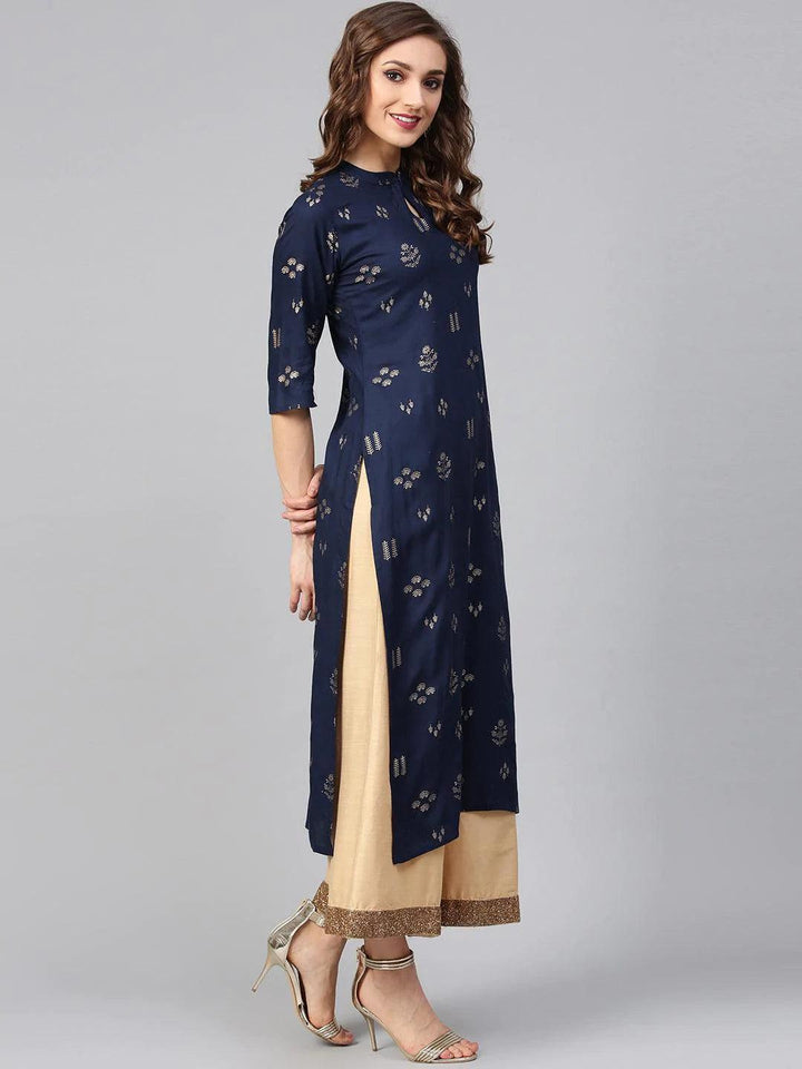 Blue Printed Rayon Kurta