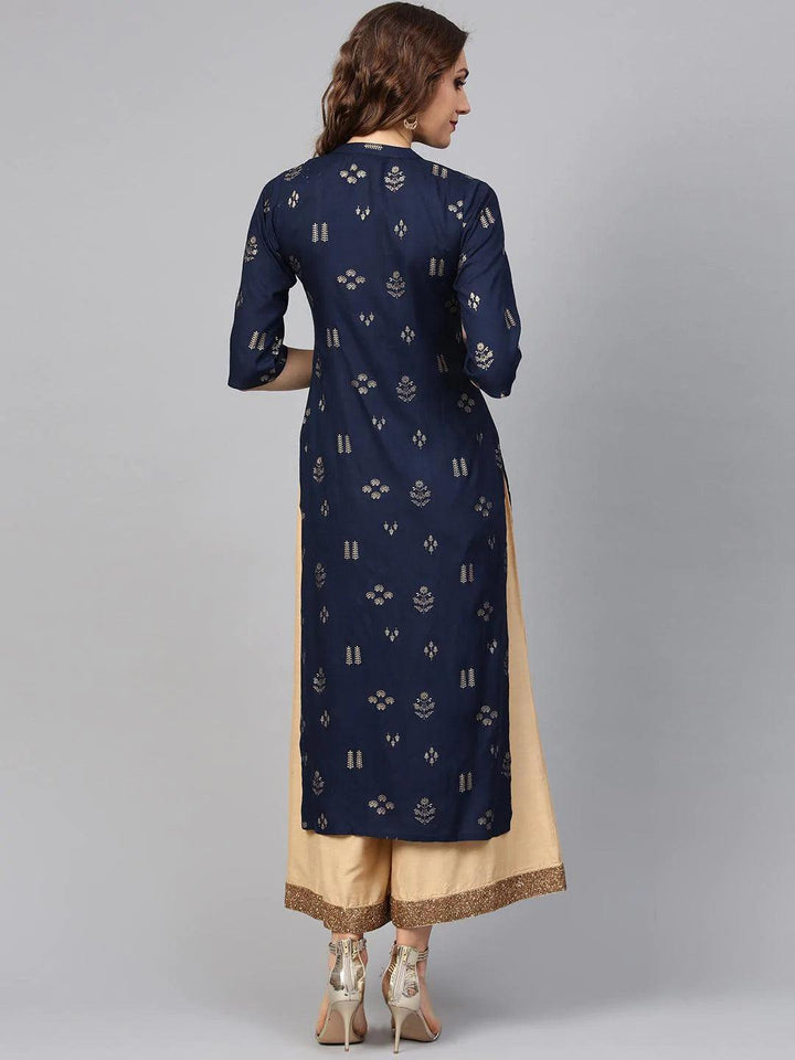 Blue Printed Rayon Kurta