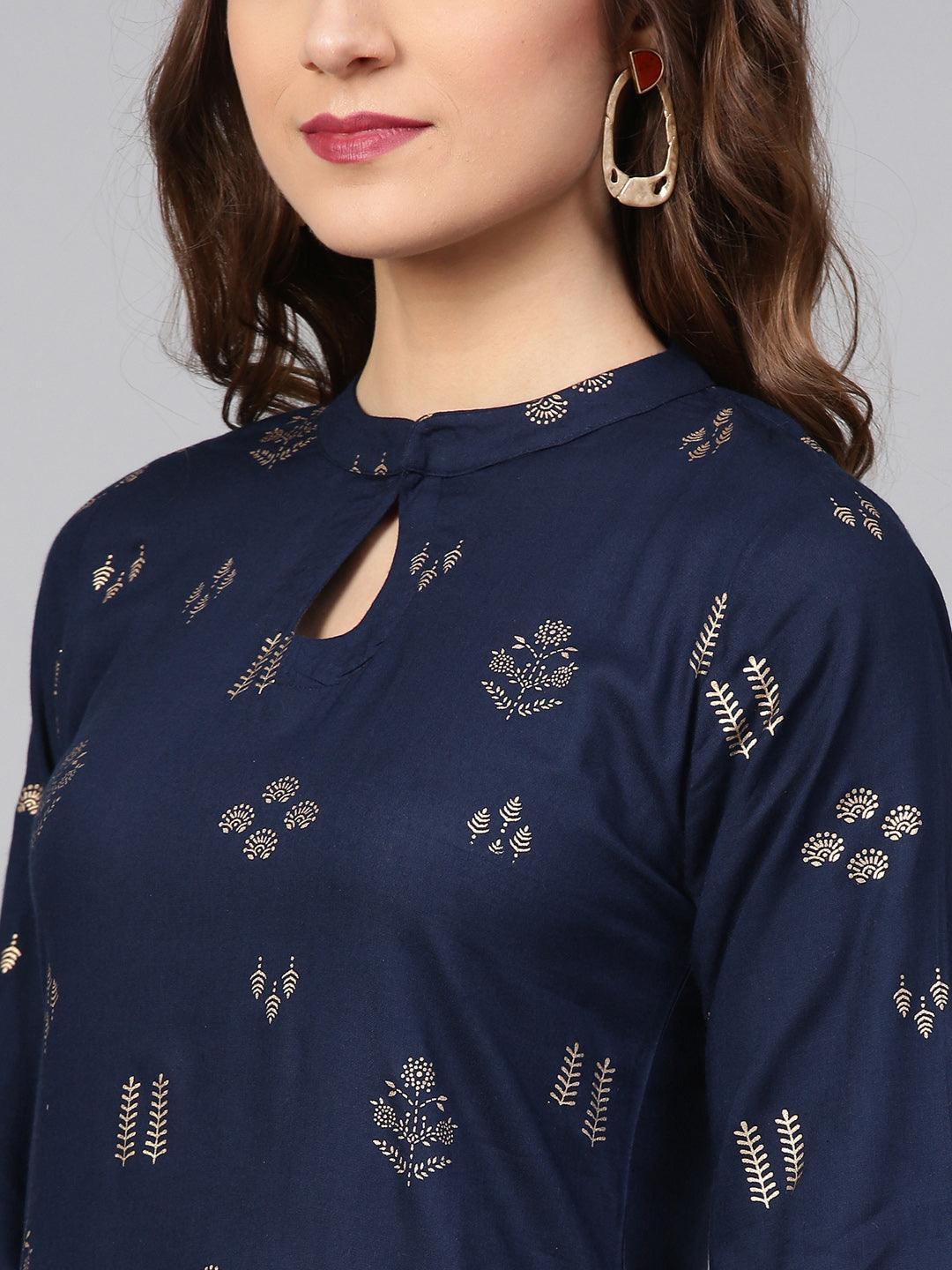 Blue Printed Rayon Kurta - ShopLibas