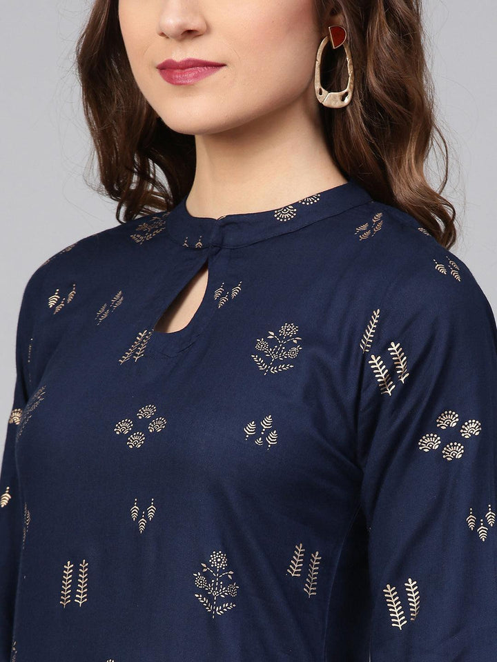 Blue Printed Rayon Kurta