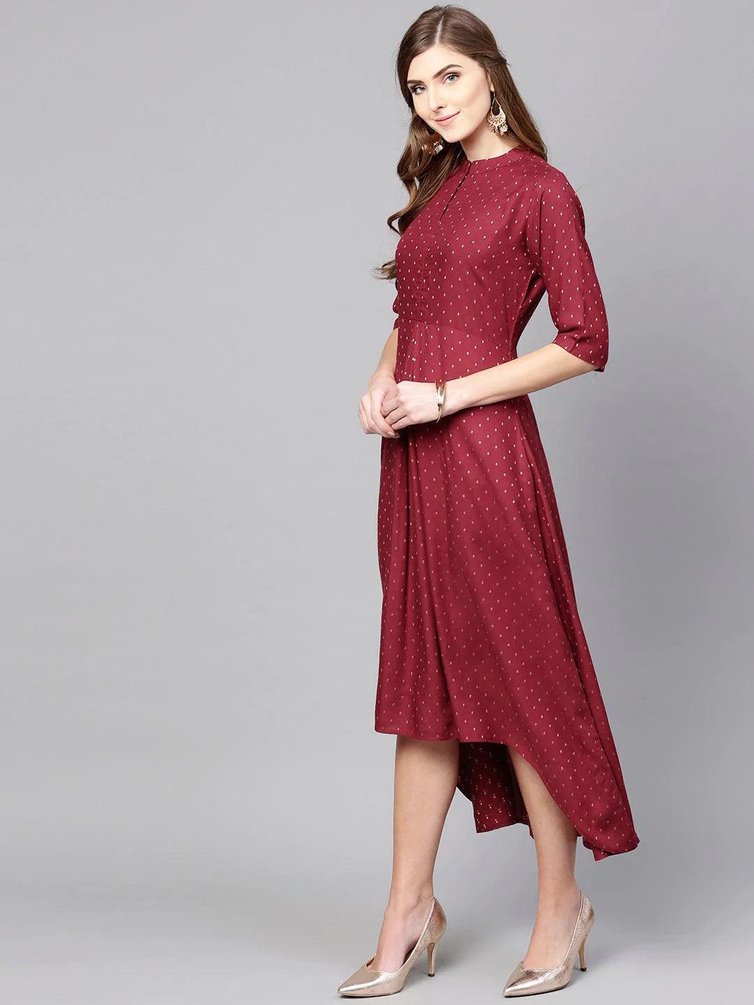 Maroon Printed Rayon Dress - ShopLibas