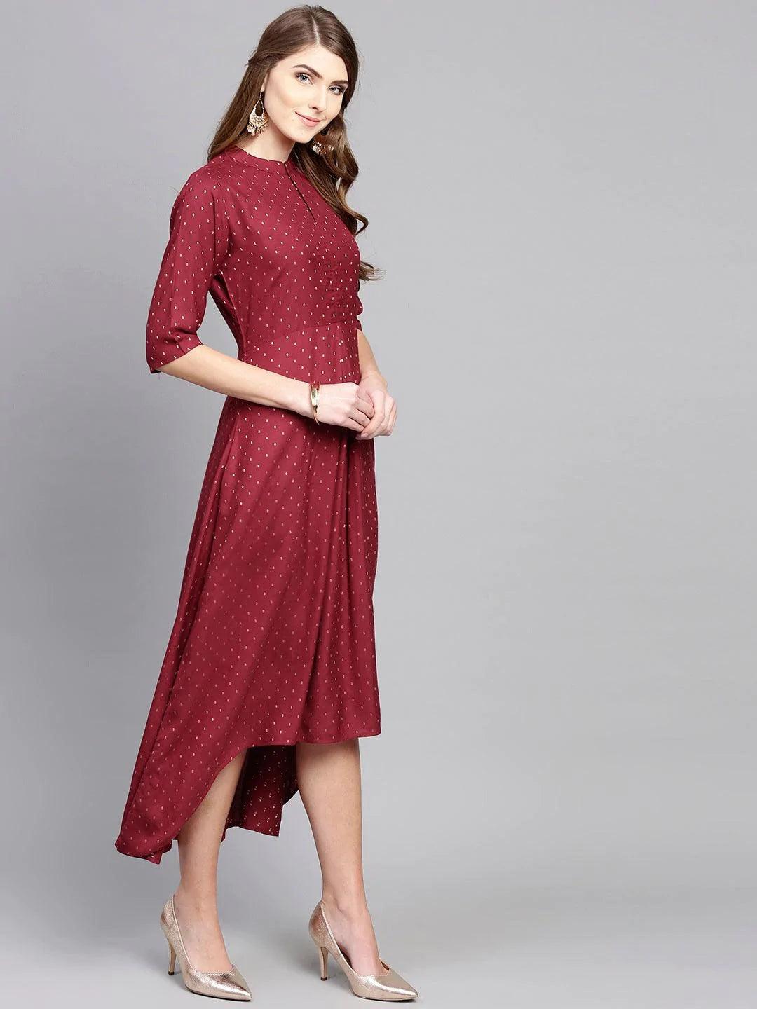 Maroon Printed Rayon Dress - ShopLibas