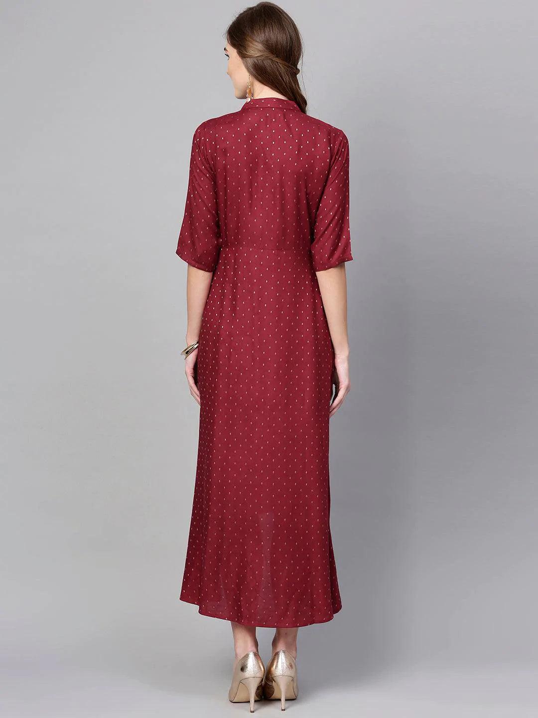 Maroon Printed Rayon Dress - ShopLibas