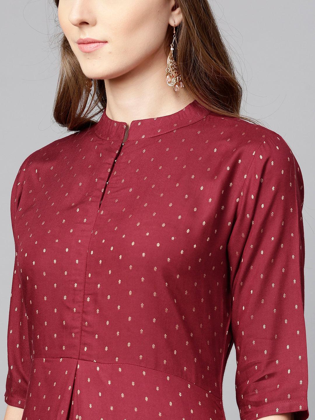 Maroon Printed Rayon Dress - ShopLibas