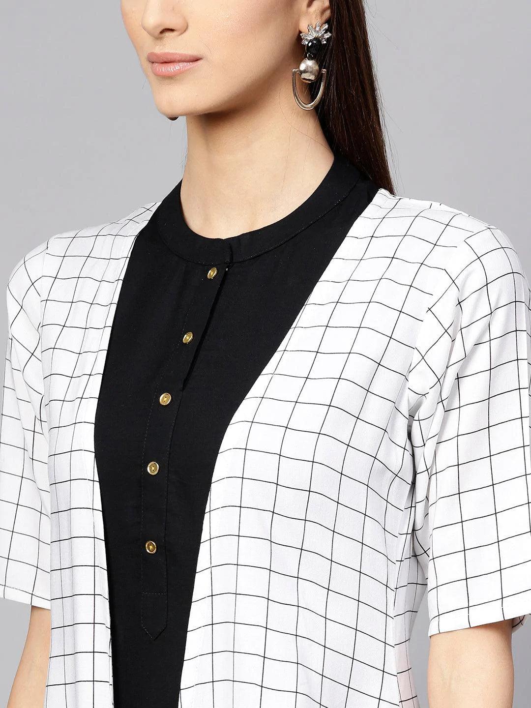 Black Solid Rayon Dress With Shrug - ShopLibas