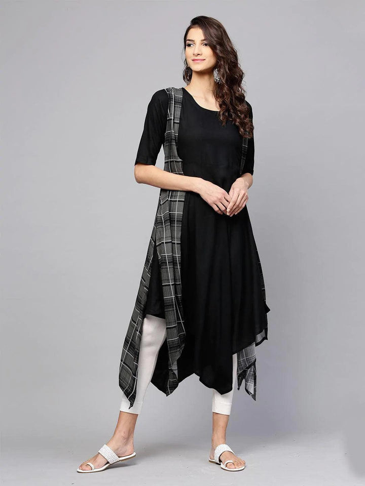 Black Solid Rayon Kurta With Jacket