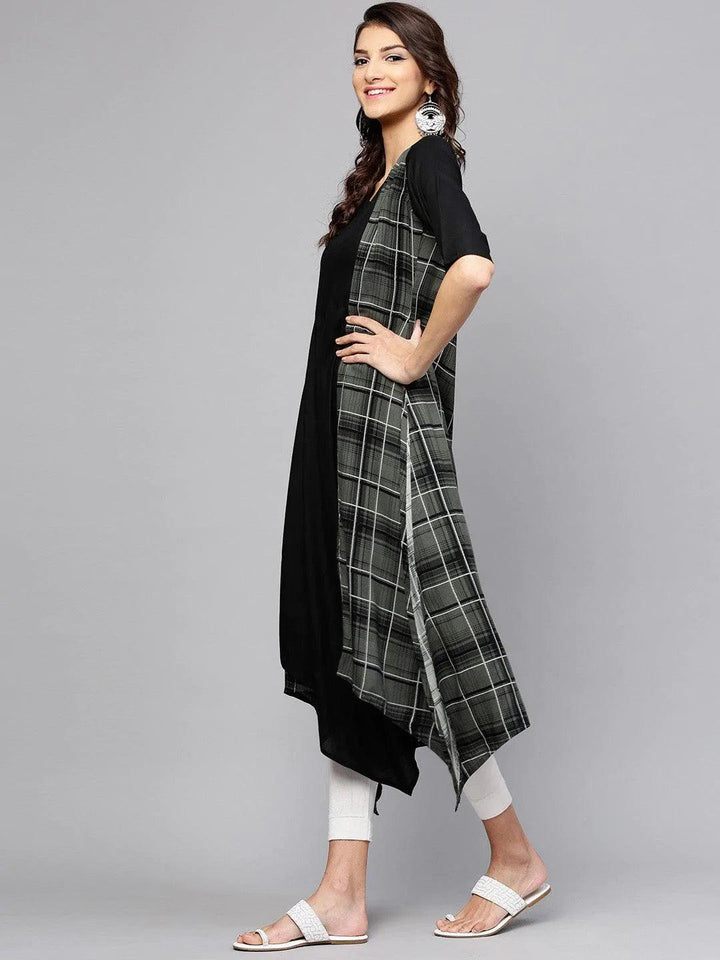 Black Solid Rayon Kurta With Jacket