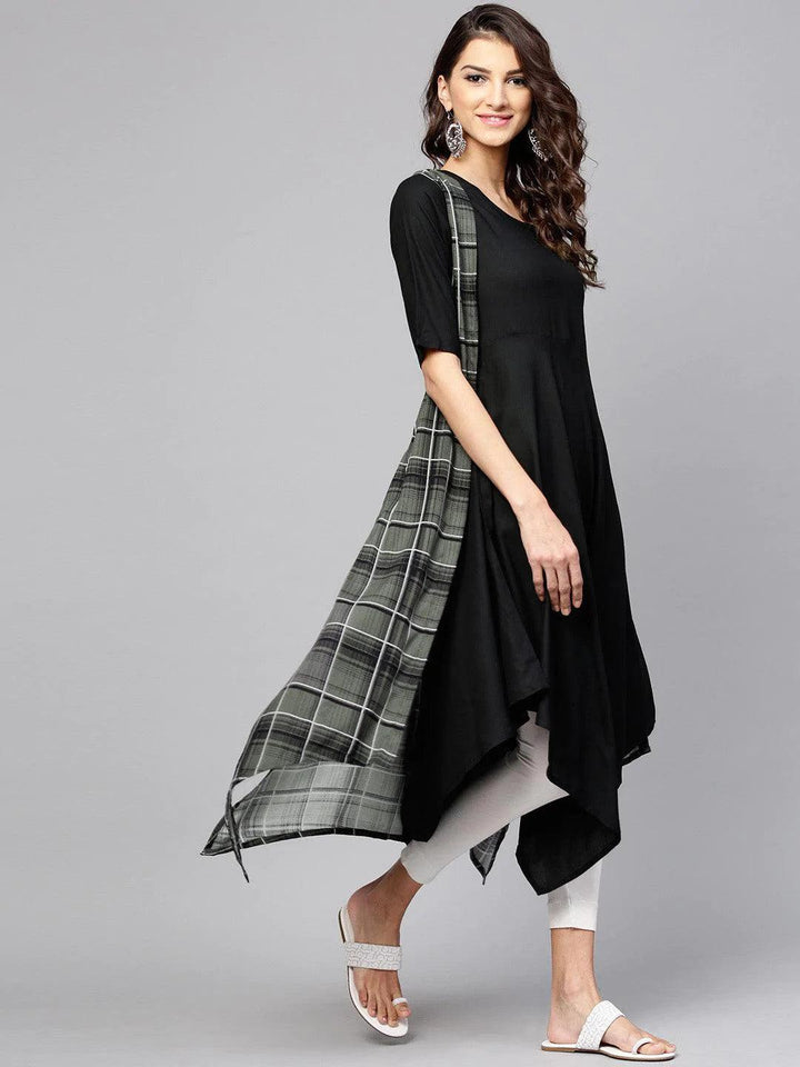 Black Solid Rayon Kurta With Jacket