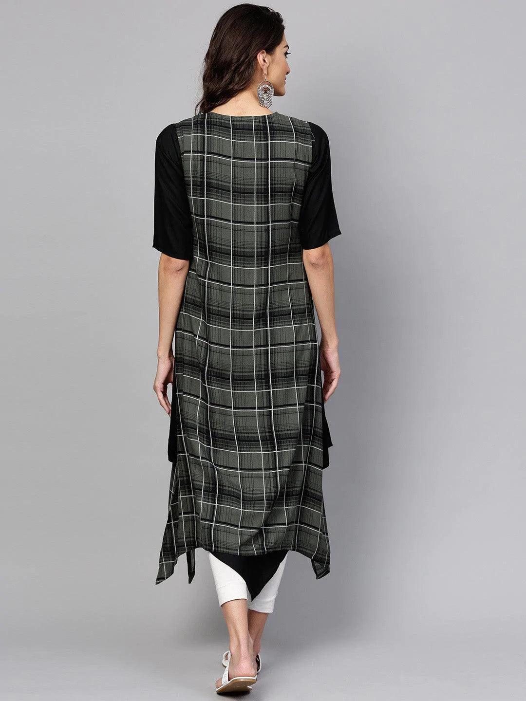 Black Solid Rayon Kurta With Jacket - ShopLibas