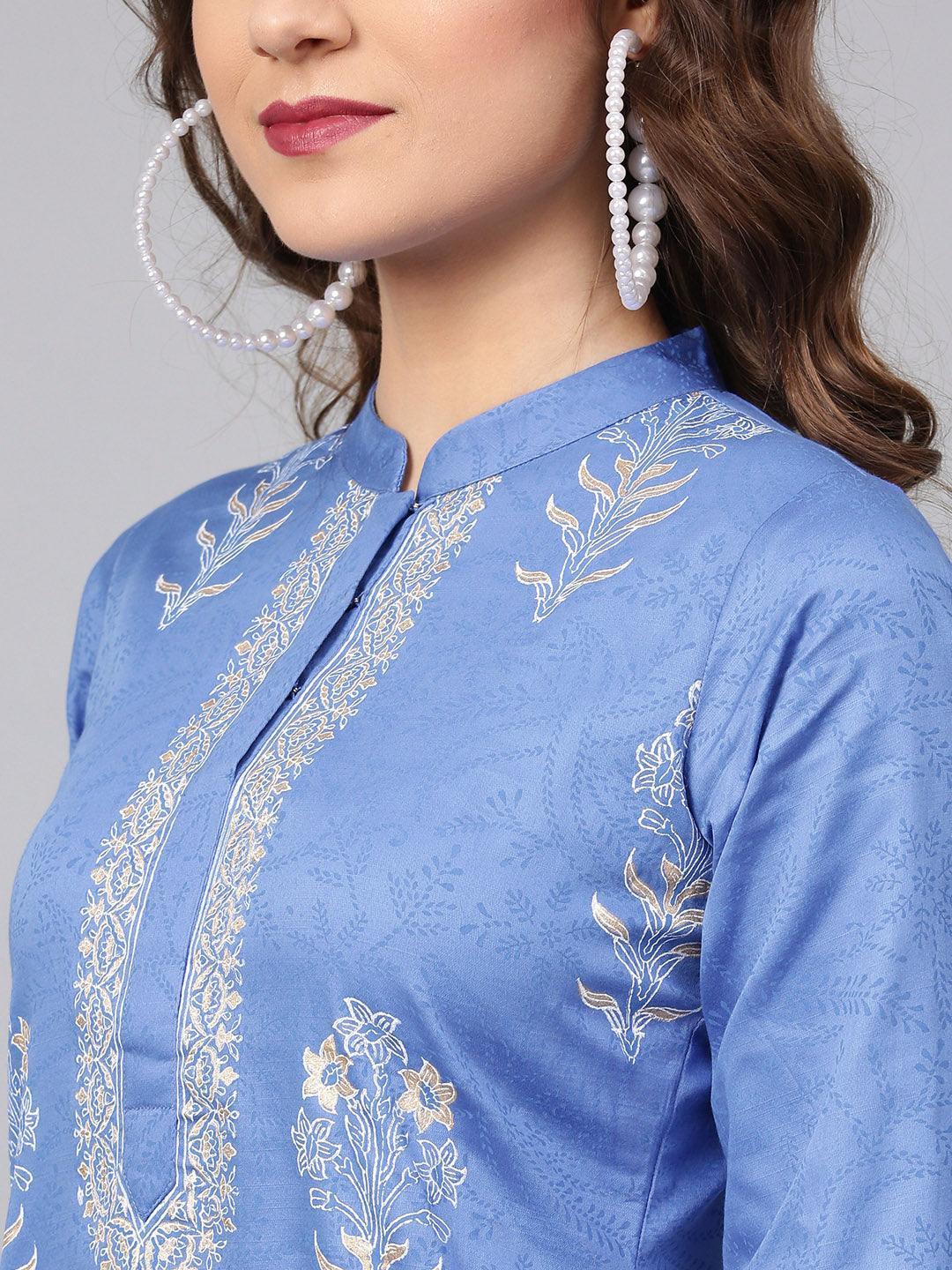 Blue Printed Cotton Kurta - ShopLibas