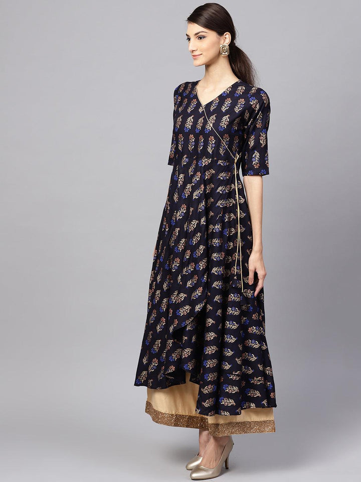 Blue Printed Rayon Kurta