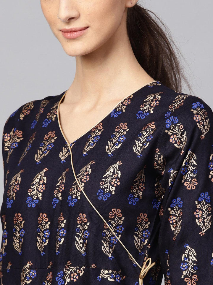 Blue Printed Rayon Kurta