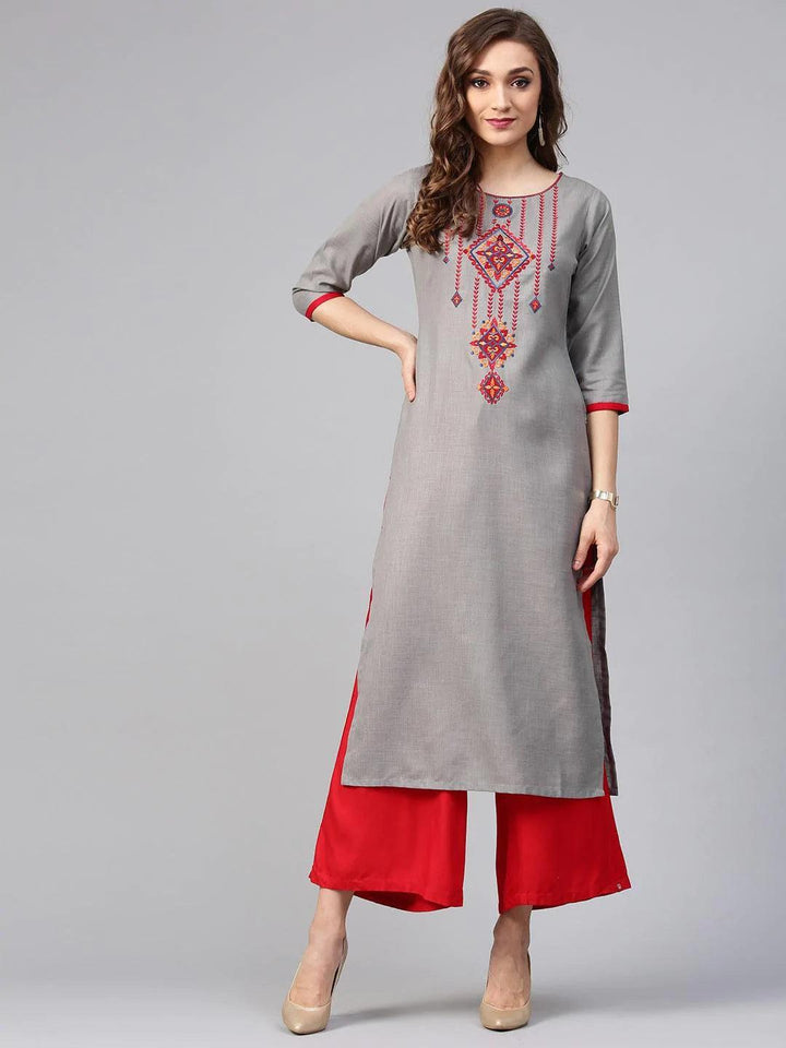 Grey Printed Rayon Kurta