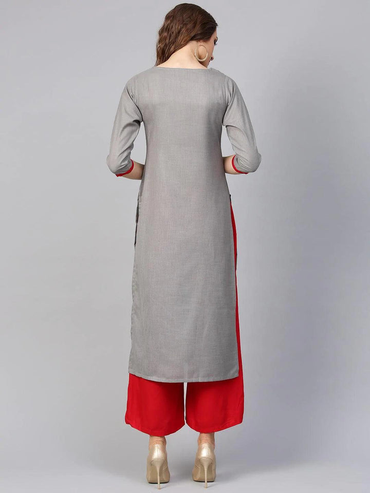 Grey Printed Rayon Kurta