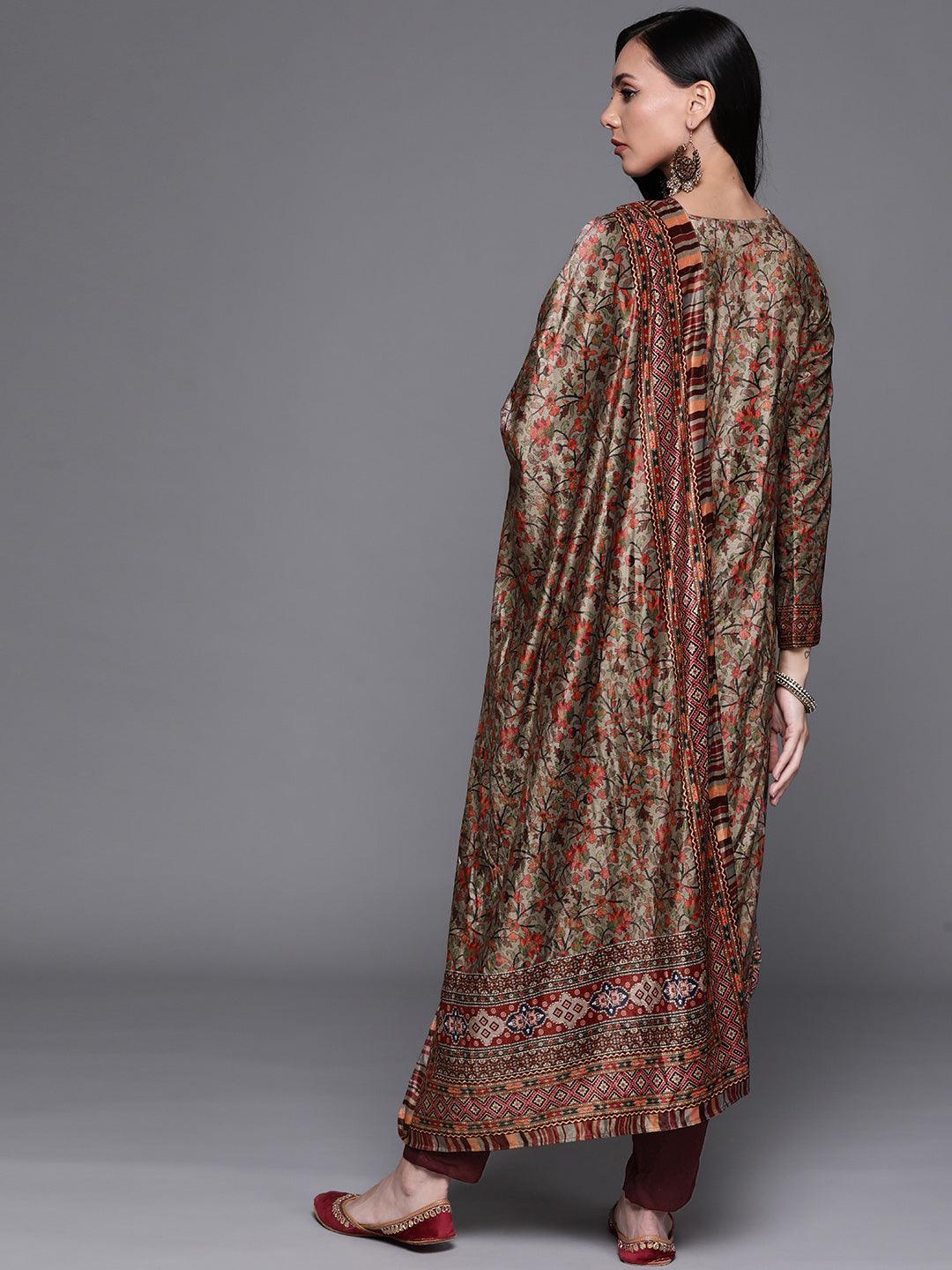Multicoloured Printed Velvet Suit Set - ShopLibas