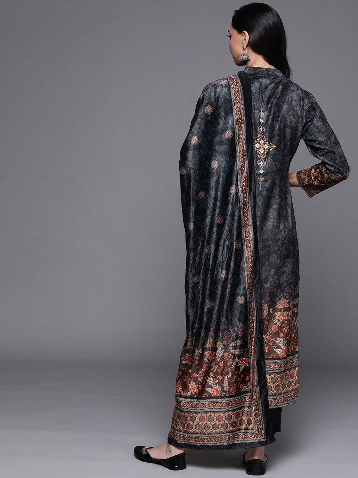 Multicoloured Printed Velvet Suit Set