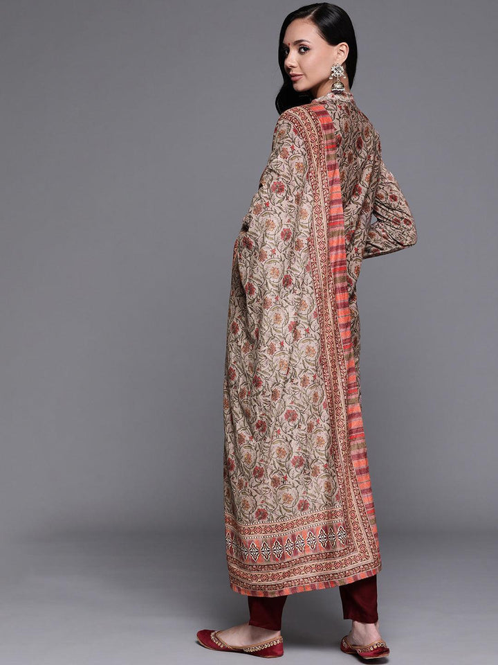 Multicoloured Printed Velvet Suit Set