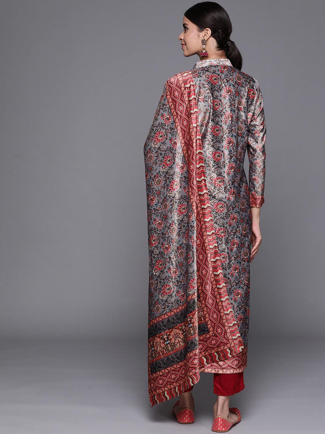 Multicoloured Printed Velvet Suit Set - ShopLibas