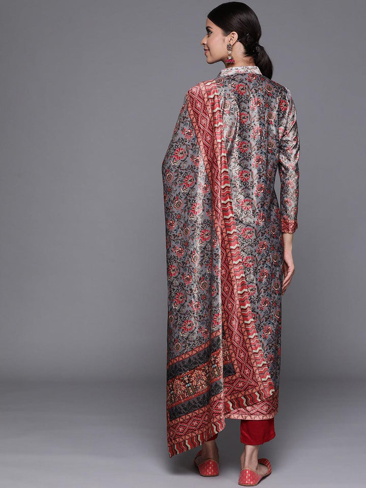 Multicoloured Printed Velvet Suit Set