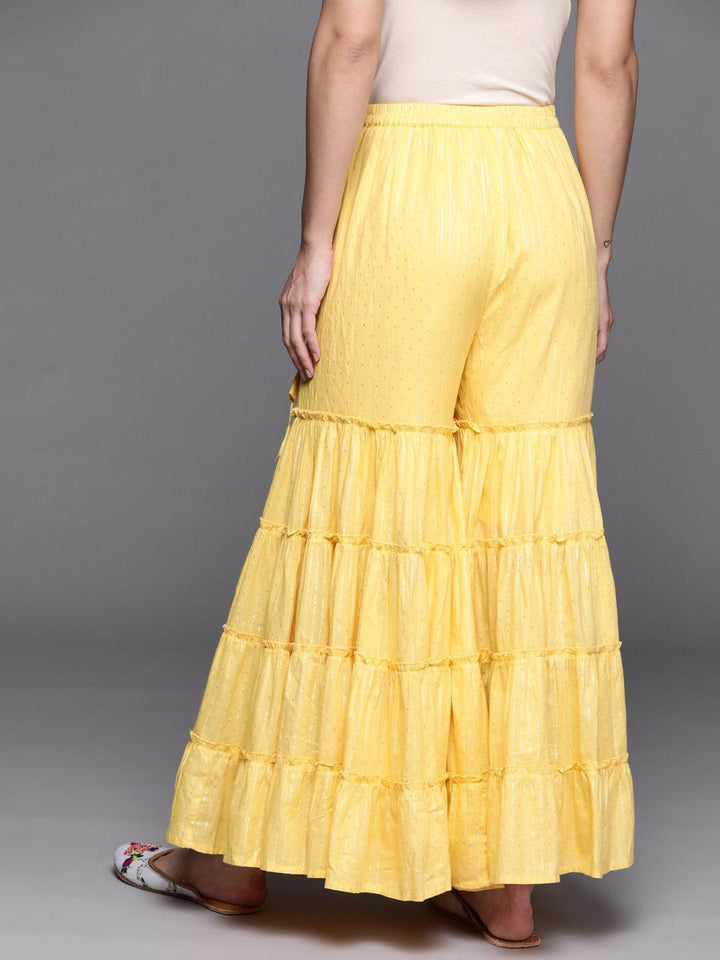 Yellow Self Design Cotton Sharara Pants