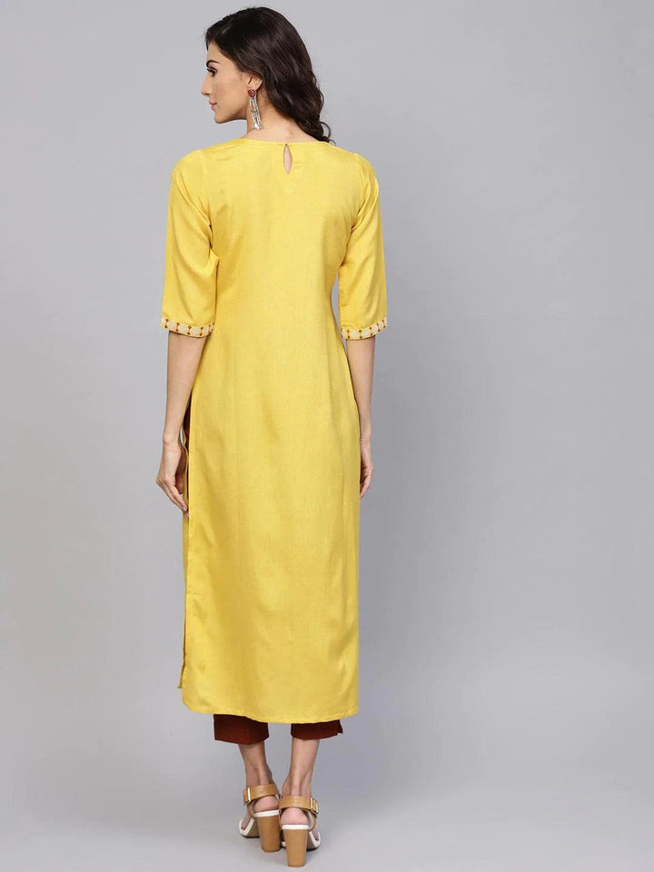 Yellow Printed Rayon Kurta