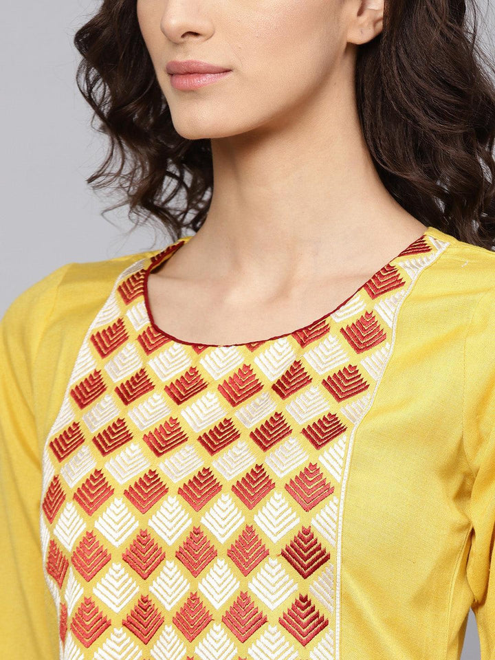 Yellow Printed Rayon Kurta