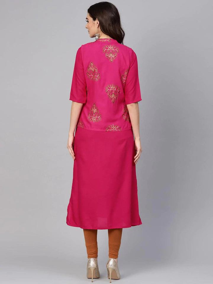 Pink Solid Rayon Kurta With Jacket