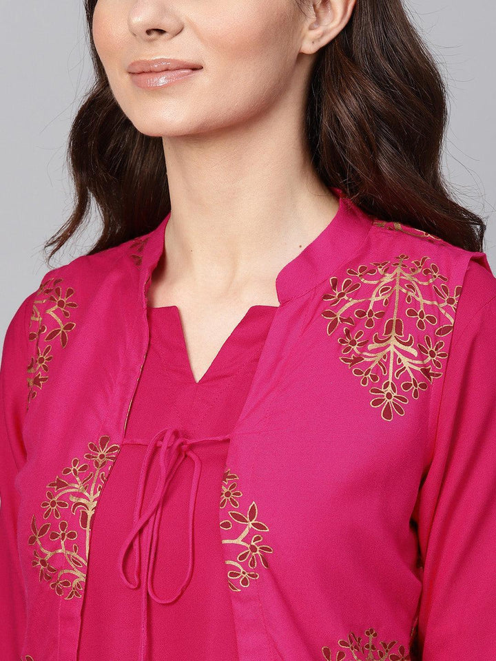 Pink Solid Rayon Kurta With Jacket