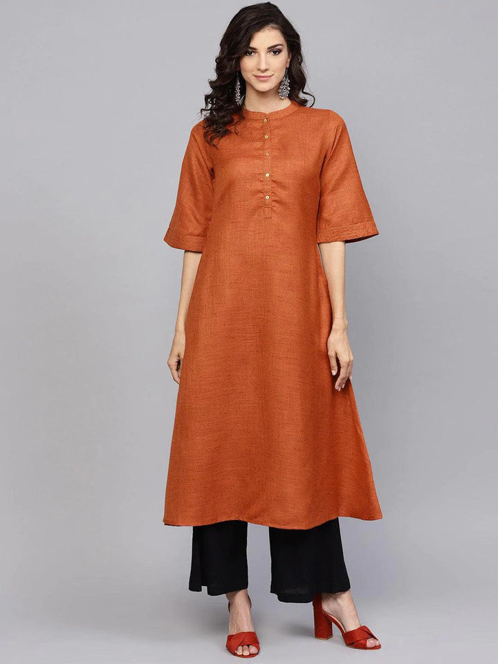Rust Solid Cotton Kurta