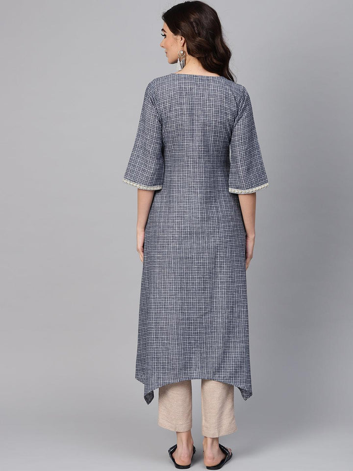 Grey Checkered Cotton Kurta