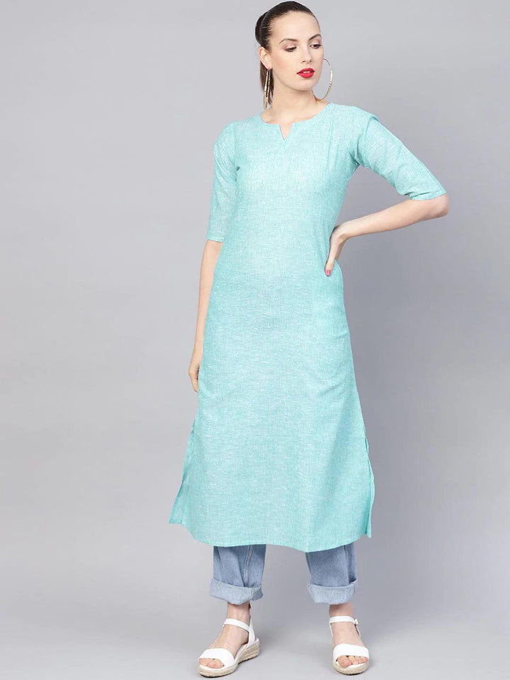 Blue Solid Cotton Kurta With Jacket