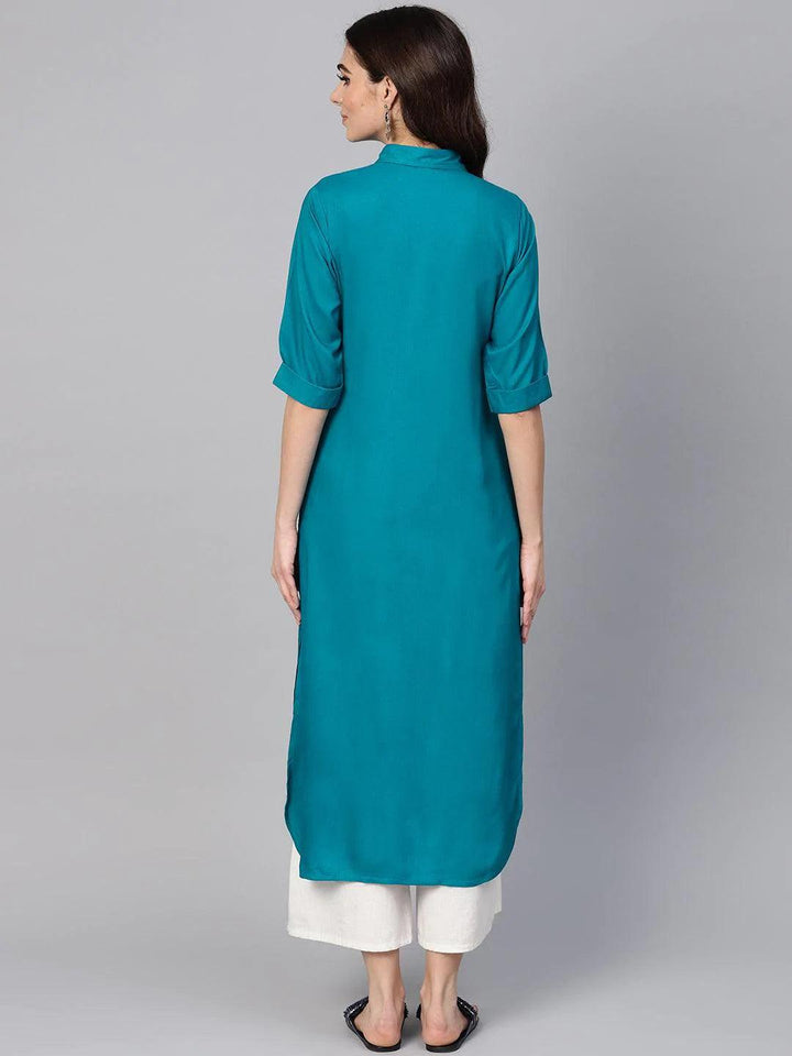Blue Solid Rayon Kurta