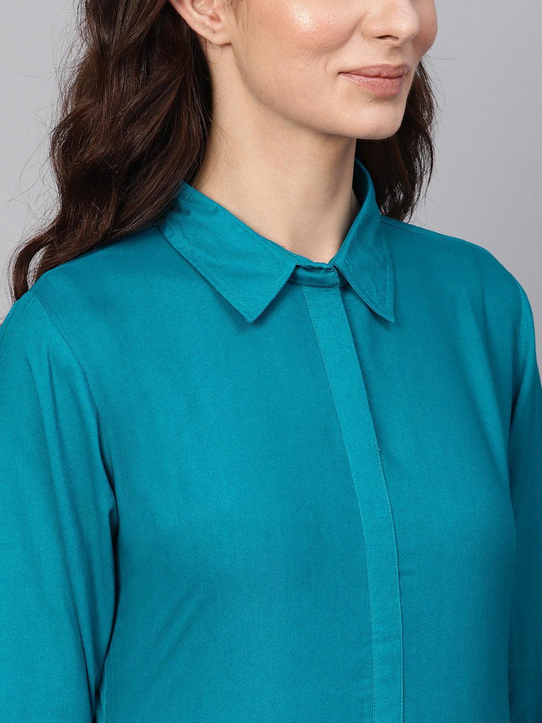 Blue Solid Rayon Kurta - ShopLibas