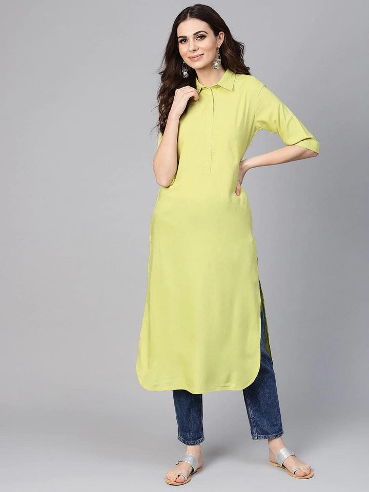 Lime Green Solid Rayon Kurta
