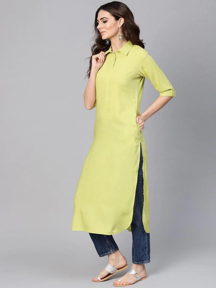 Lime Green Solid Rayon Kurta